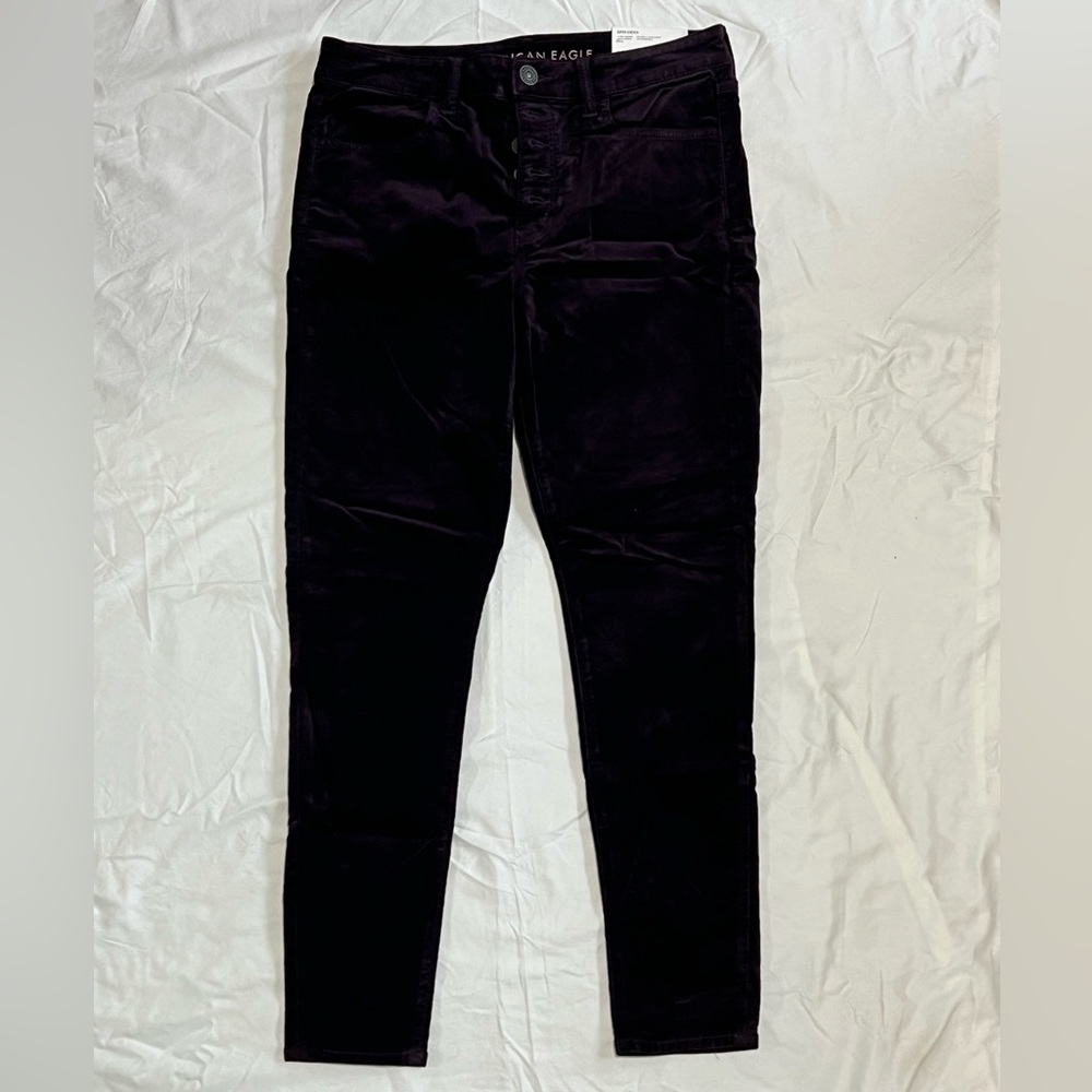 American Eagle, plum colored velvet jeggings